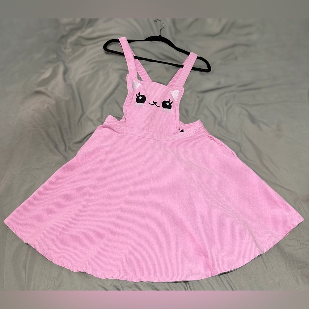 Pink Kitty Overall Corduroy Dress